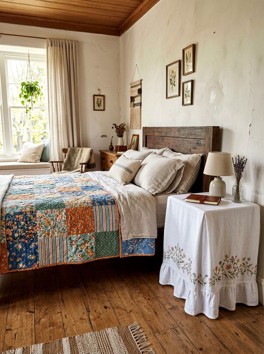 Embroidered Detail Bedside Table - 30 skirted nightstand ideas