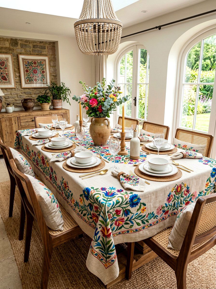 Embroidered Fabric - 30 formal table setting ideas