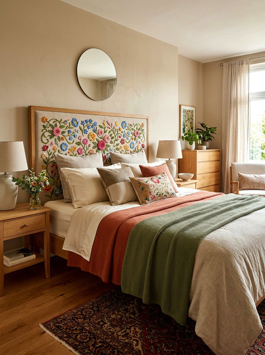 Embroidered Floral Textile - 30 romantic floral bedroom ideas