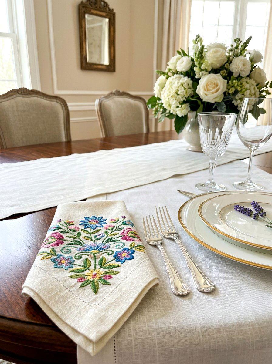Embroidered Linen Napkins - 30 English tea tablescape ideas