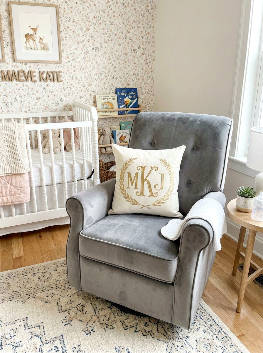Embroidered Monogram Pillow Nursery - 30 French nursery decor ideas