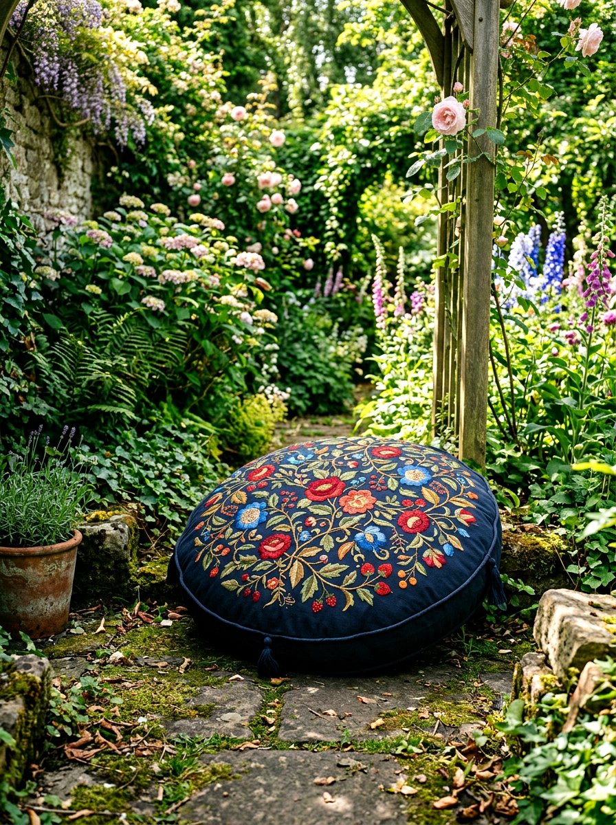 Embroidered Outdoor Floor Pillow - 30 outdoor floor pillow ideas aesthetic