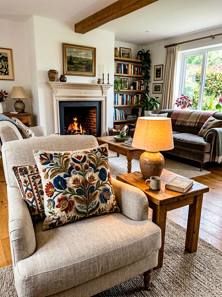 Embroidered Pillow - 30 layered texture living room ideas