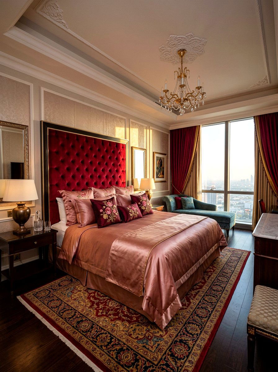 Embroidered Rose Silk Pillows - 30 rose print bedroom ideas