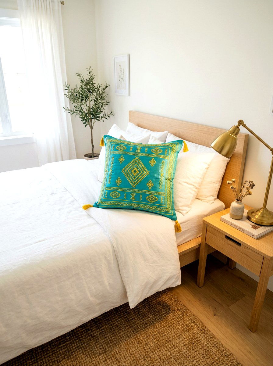 Embroidered Silk Pillow - 30 Moroccan bedroom ideas