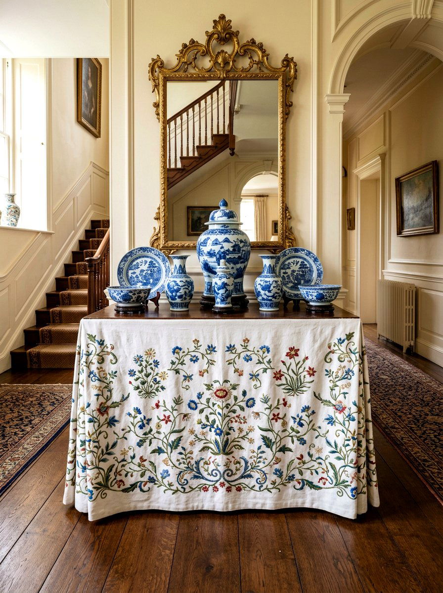 Embroidered Skirt Console - 30 tailored skirted furniture ideas