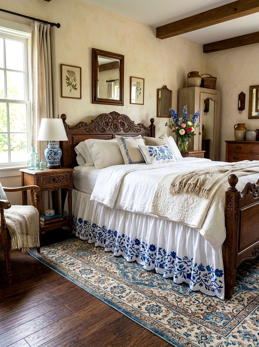 Embroidered Skirted Bed - 30 skirted bed ideas