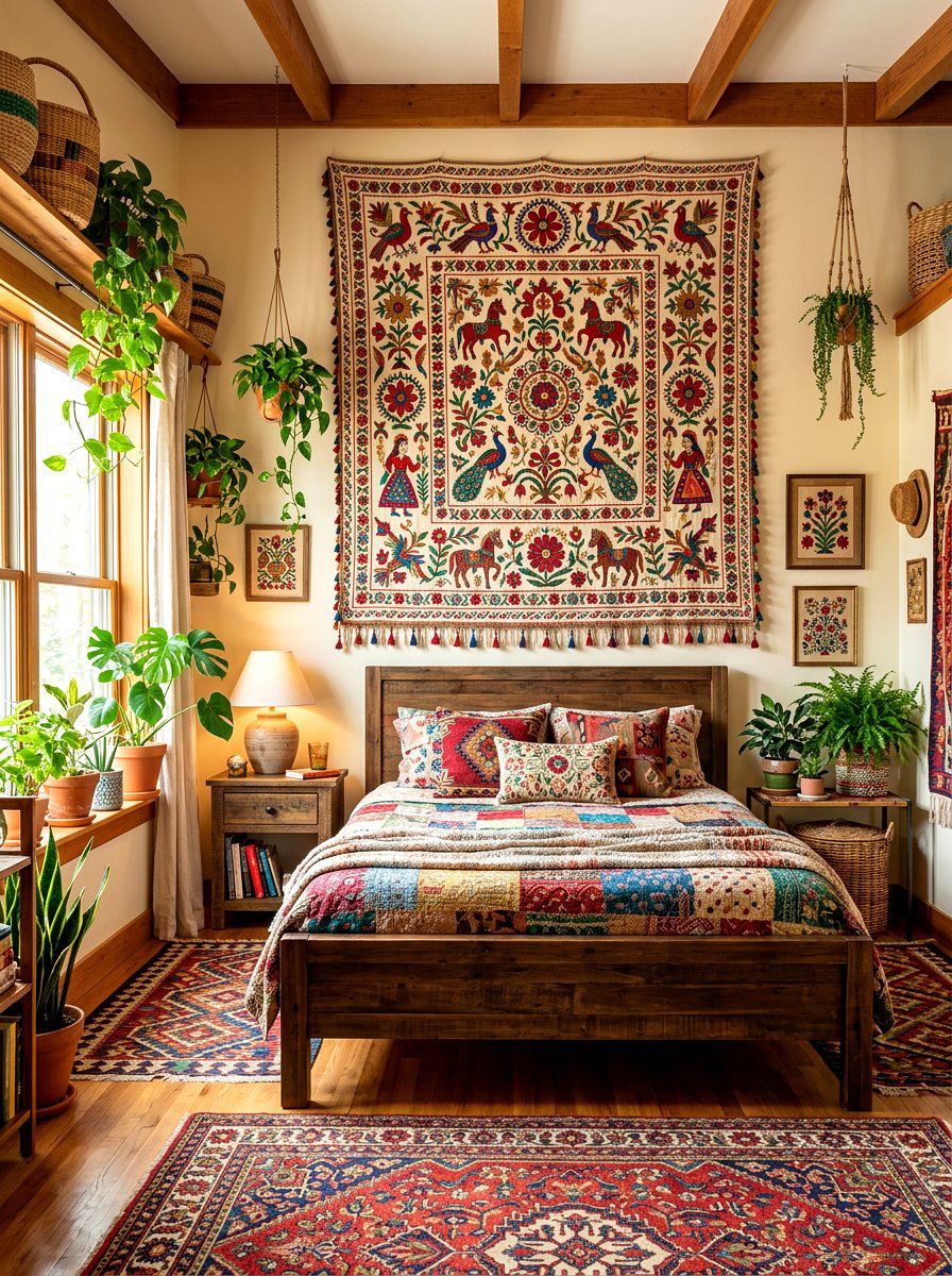 Embroidered Wall Hanging - 30 maximalist bedroom ideas