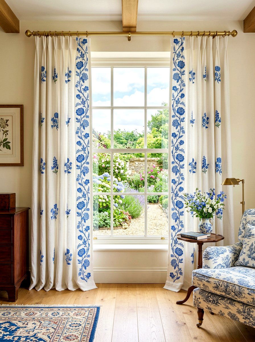 Embroidered Window Curtains - 30 grandmillennial bedroom ideas