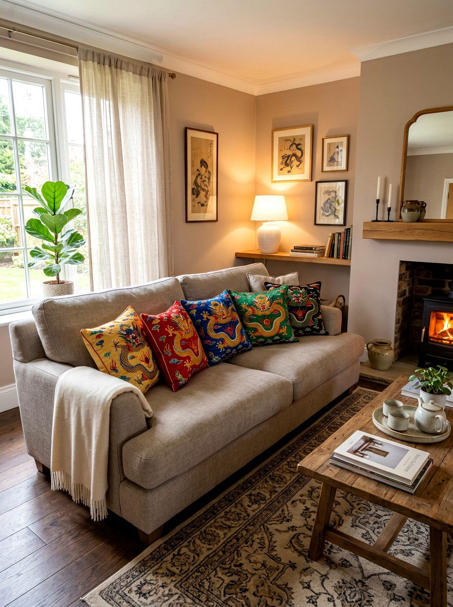 Embroidered accent pillows - 30 chinoiserie decor ideas