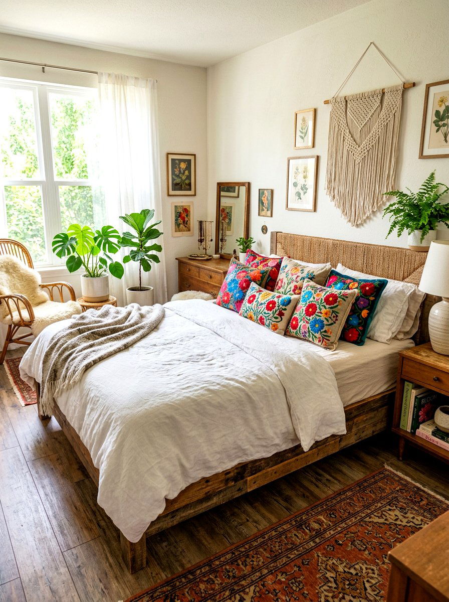 Embroidered cushion - 30 tactile bedroom decor ideas