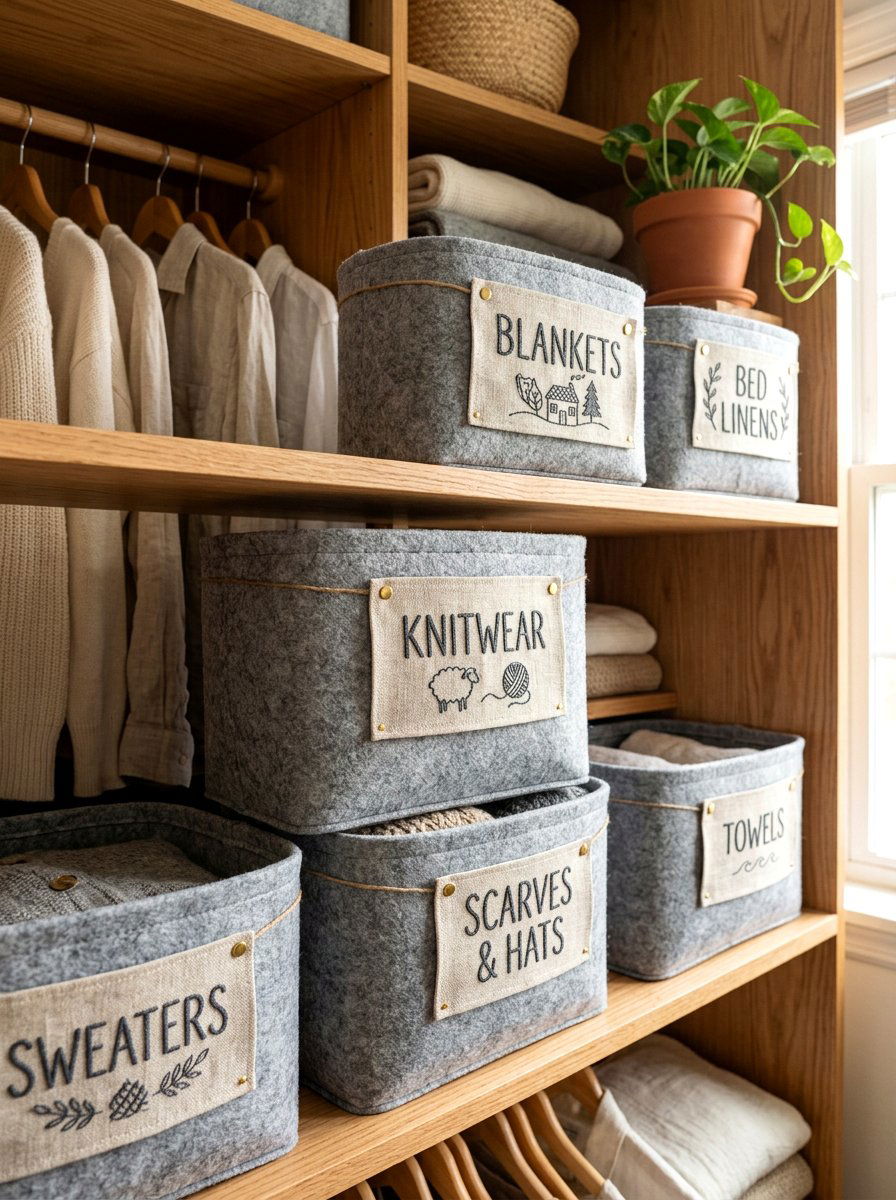 Embroidered fabric closet basket labels - 30 closet basket labels ideas