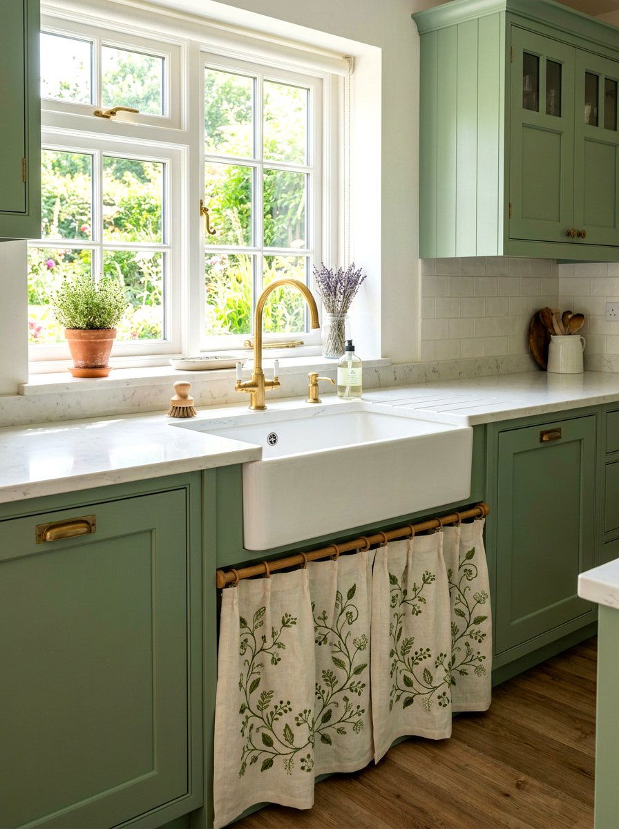 Embroidered sink curtains - 30 kitchen curtain sink ideas