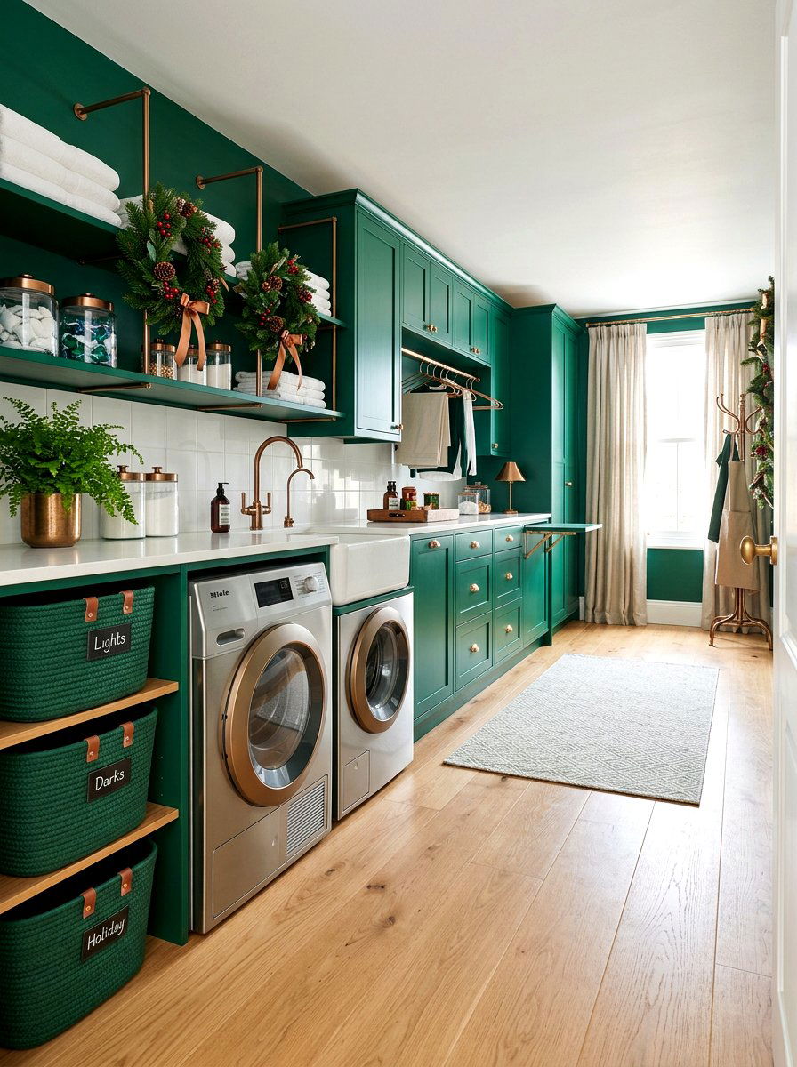 Emerald And Bronze Laundry Room - 30 jewel tone holiday decor ideas