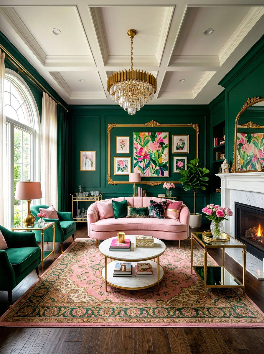 Emerald And Pink Living Room - 30 jewel tone living room ideas