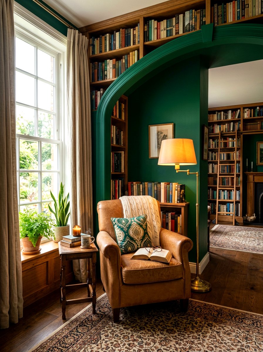 Emerald And Tan Reading Nook - 30 color blocked room ideas