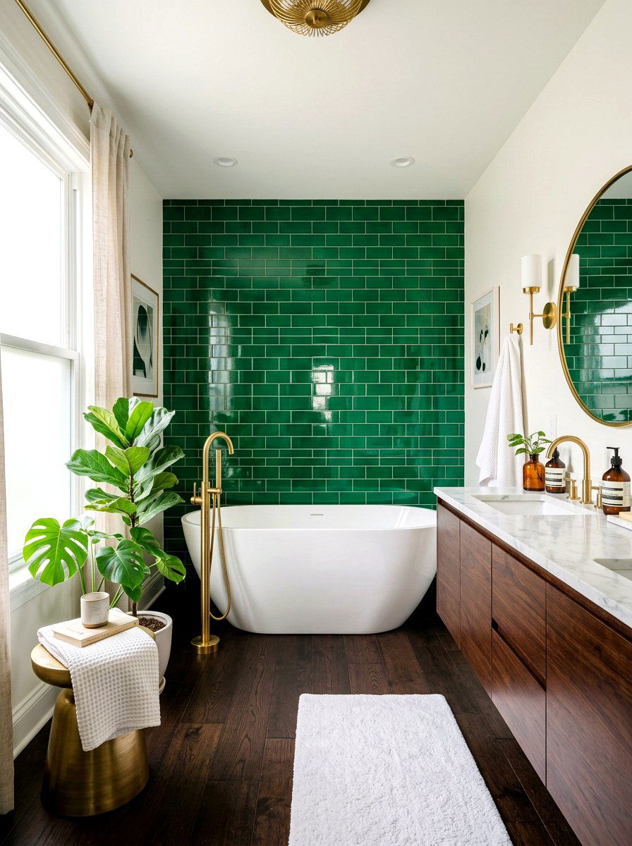 Emerald Green Accent Wall - 30 bathroom accent tile ideas