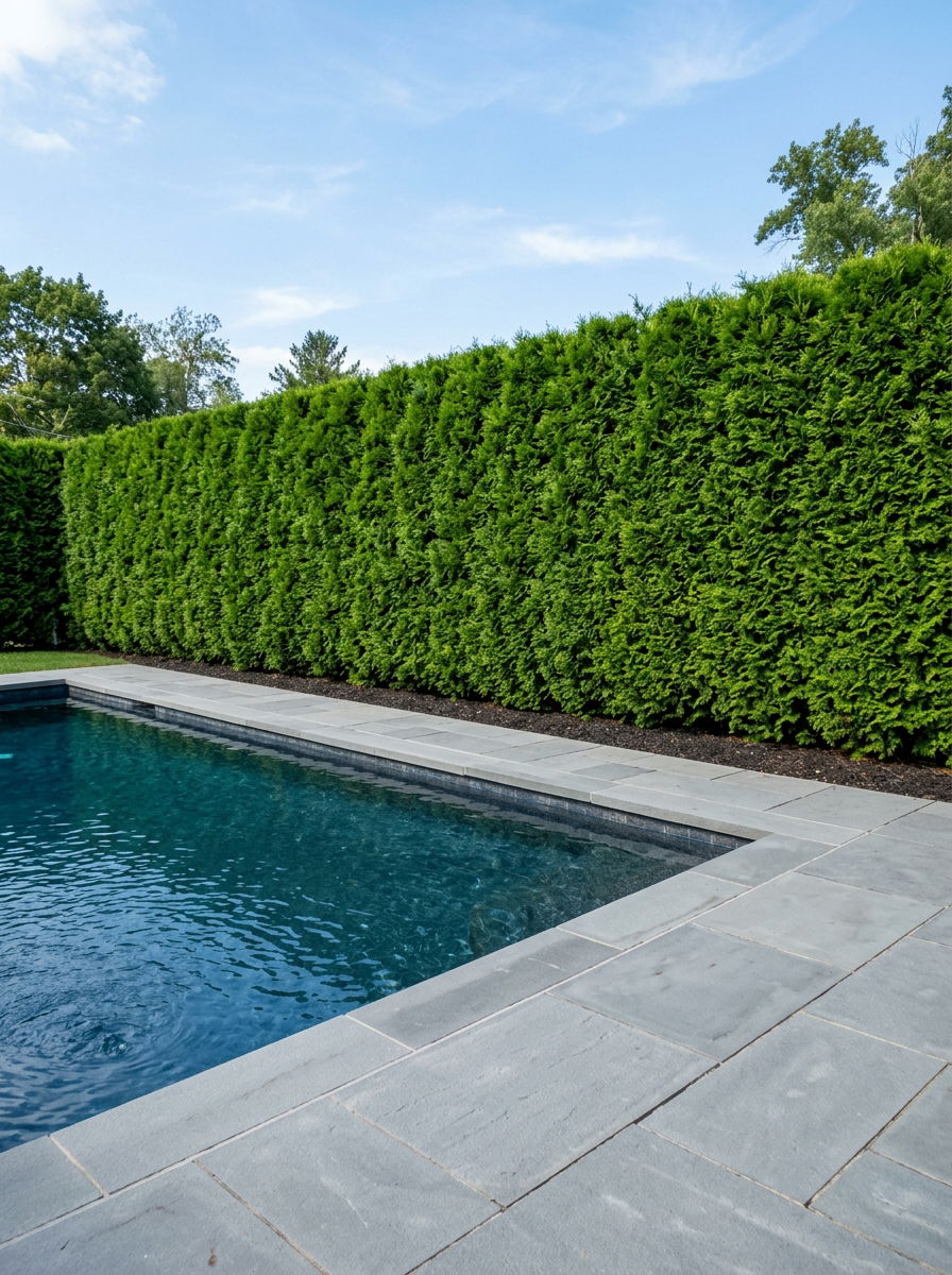 Emerald Green Arborvitae Screen - 30 pool privacy hedge ideas