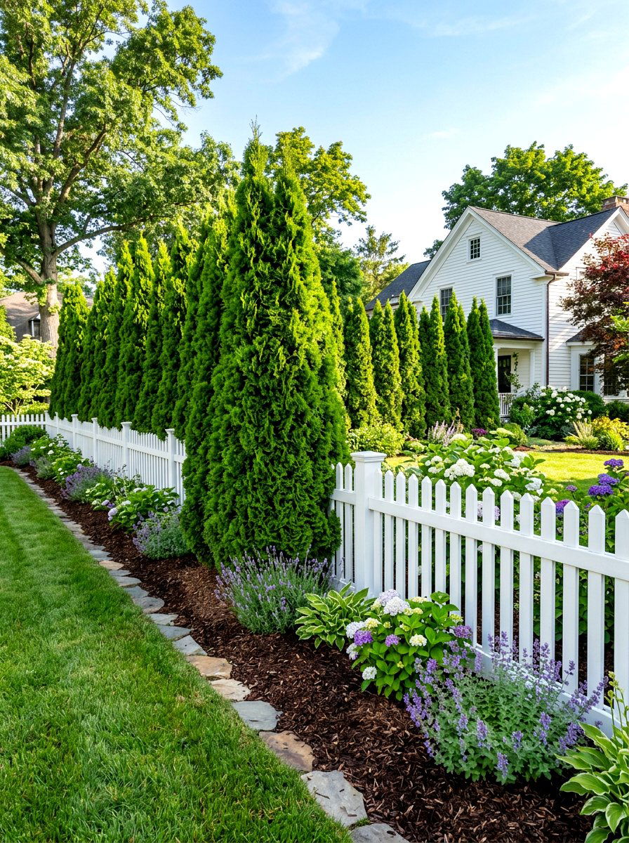 Emerald Green Arborvitae screen - 30 evergreen privacy border ideas