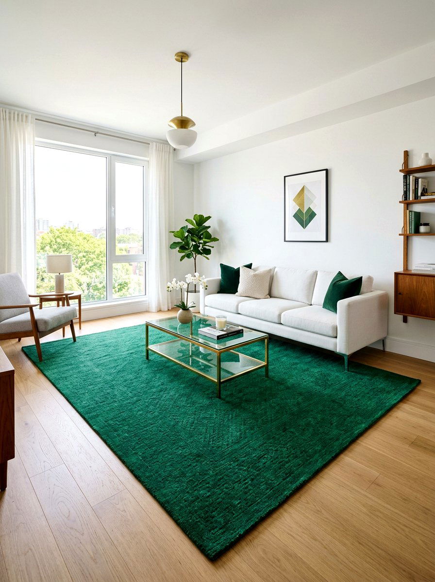 Emerald Green Area Rug - 30 dark green living room ideas