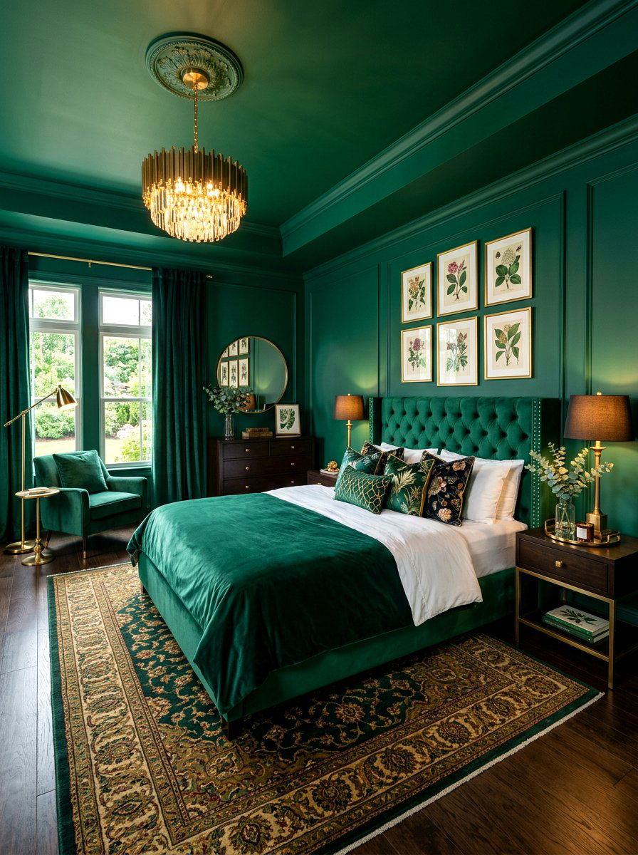 Emerald Green Bedroom - 30 color drenched bedroom ideas