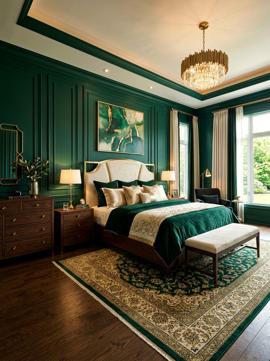 Emerald Green Bedroom - 30 art deco bedroom ideas