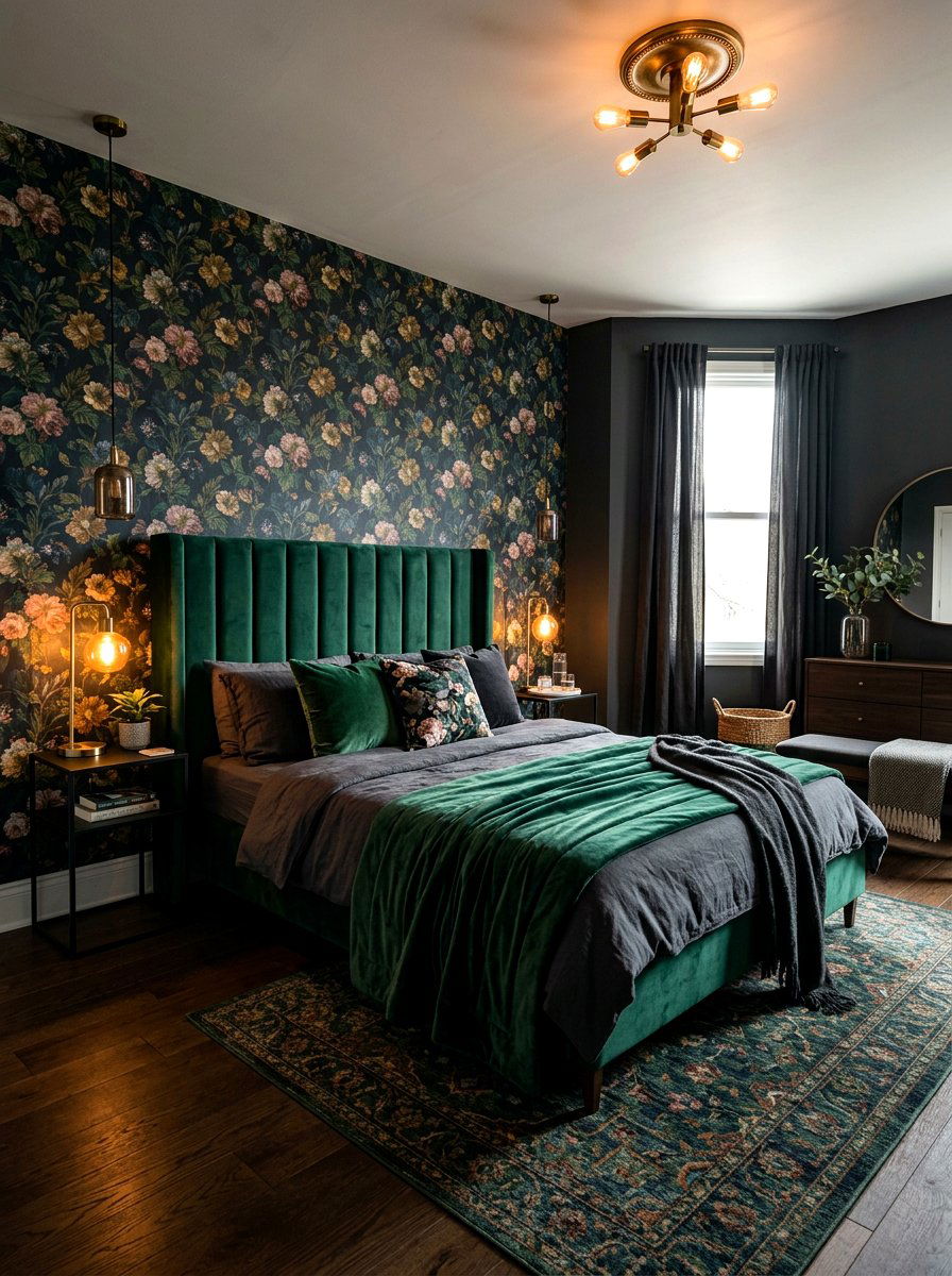 Emerald Green Channel Tufted Bed - 30 channel tufted bed ideas