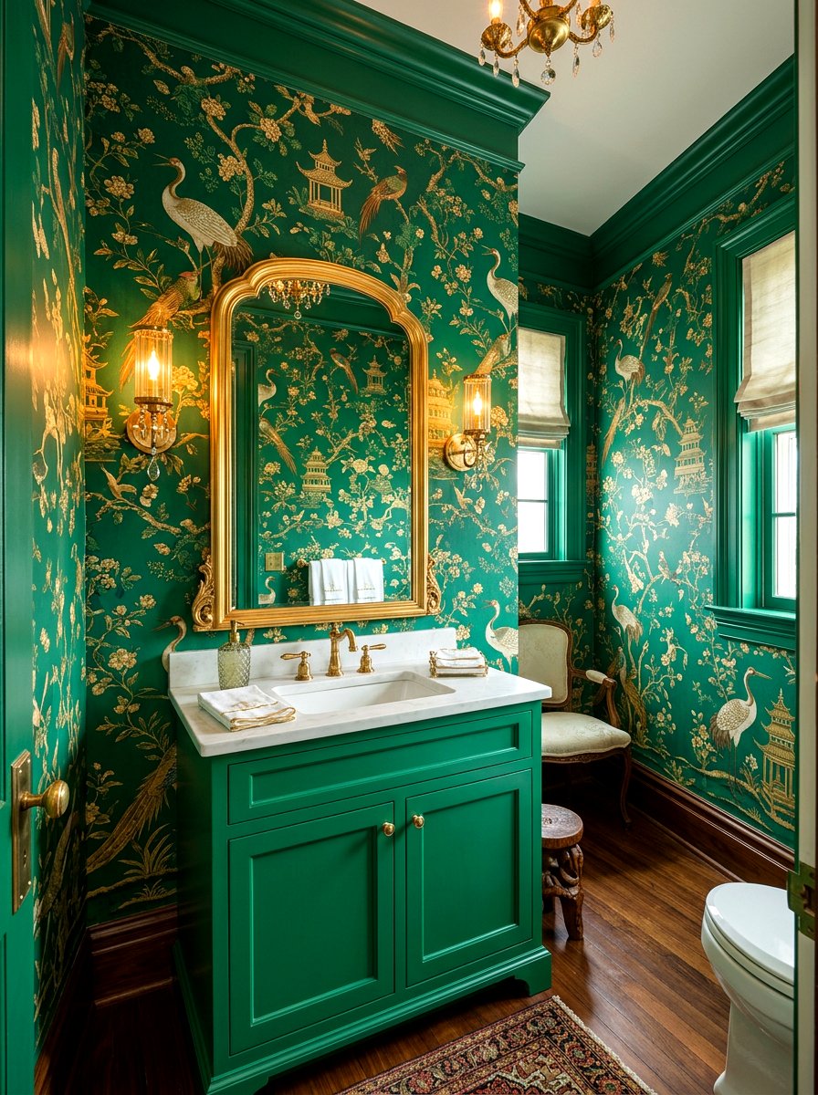 Emerald Green Chinoiserie Powder Room - 30 chinoiserie powder room ideas