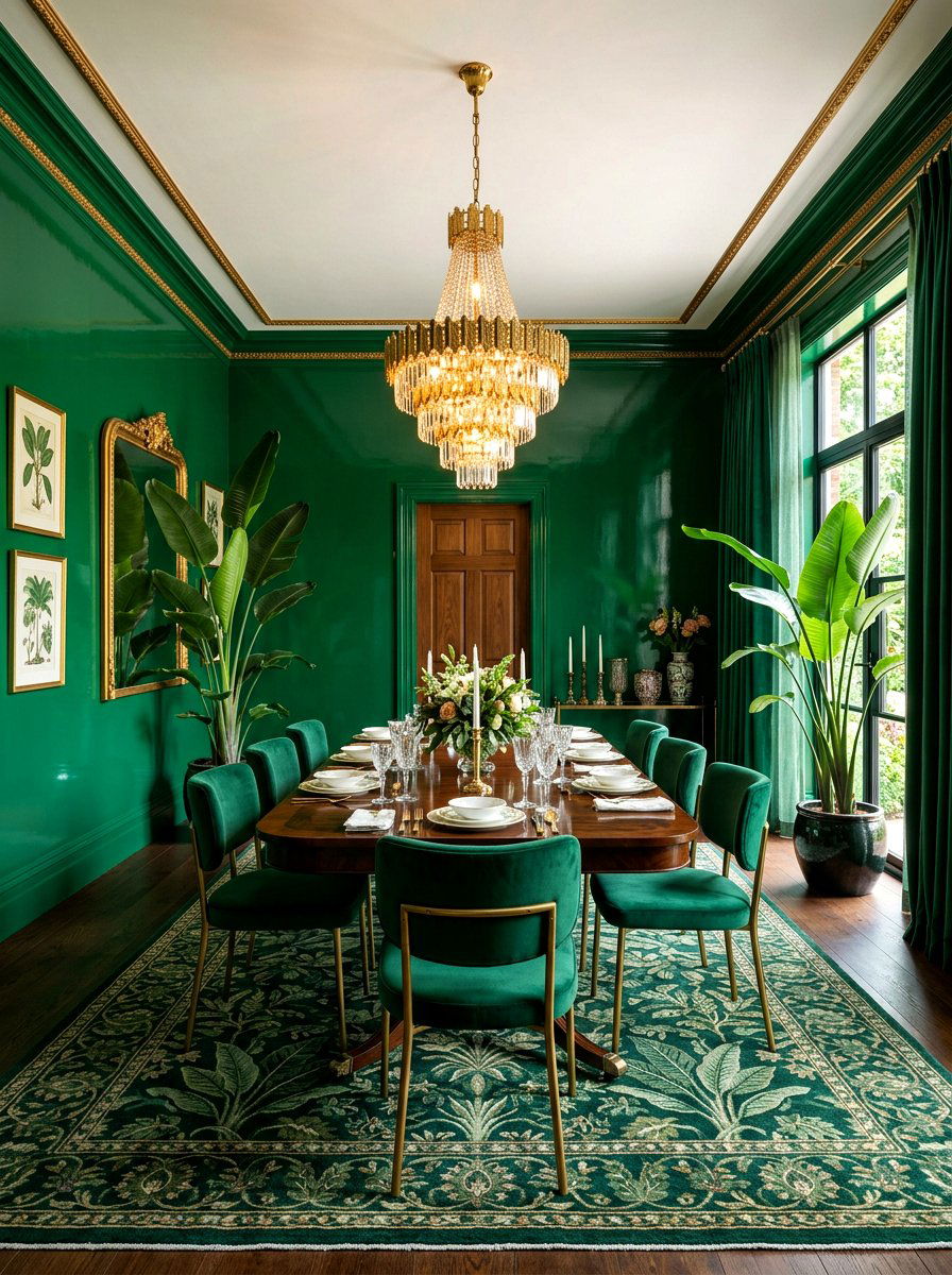 Emerald Green Dining Room - 30 botanical drench room ideas