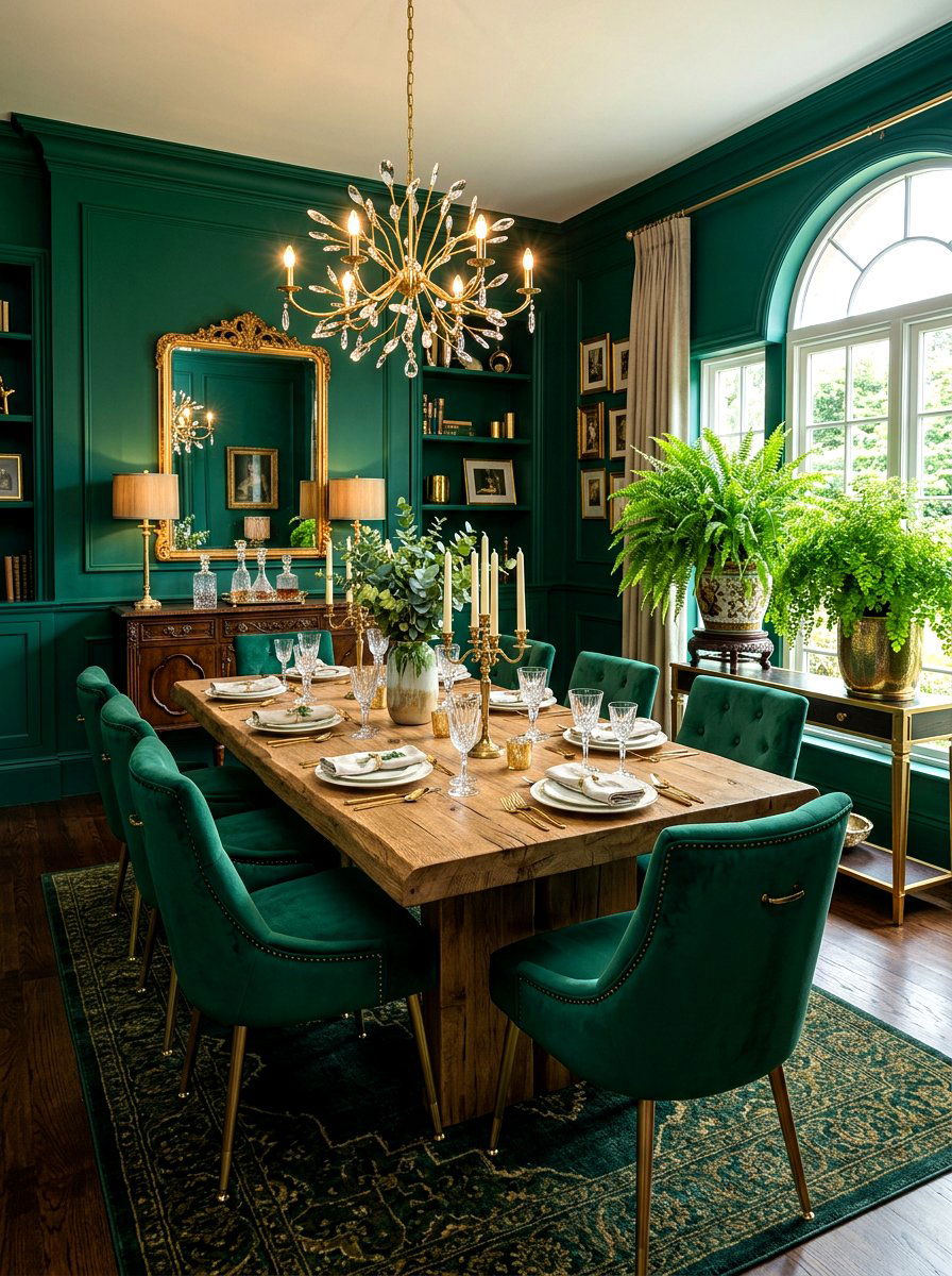 Emerald Green Dining Room - 30 dark moody dining room ideas