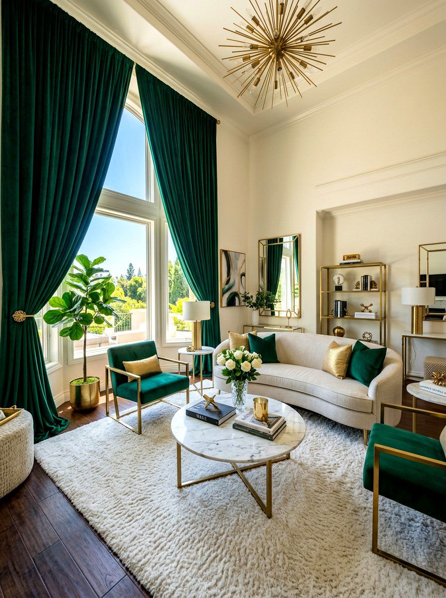 Emerald Green Drapes - 30 statement drapes living room ideas