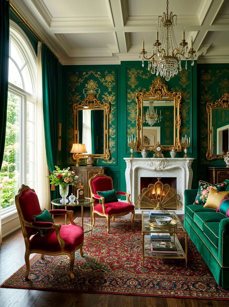 Emerald Green Floral Living Room - 30 dark floral living room ideas