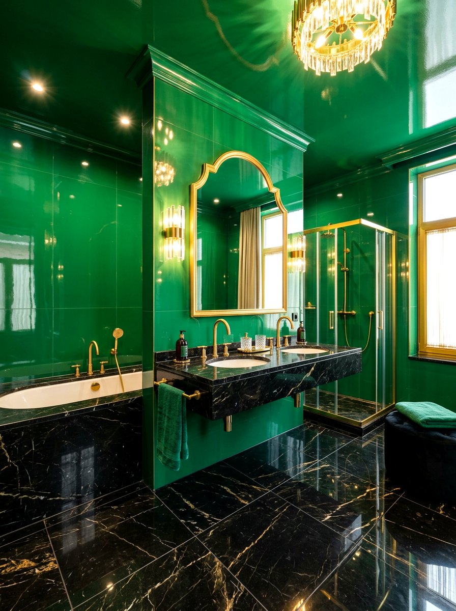 Emerald Green High Gloss Bathroom - 30 bathroom drenching ideas