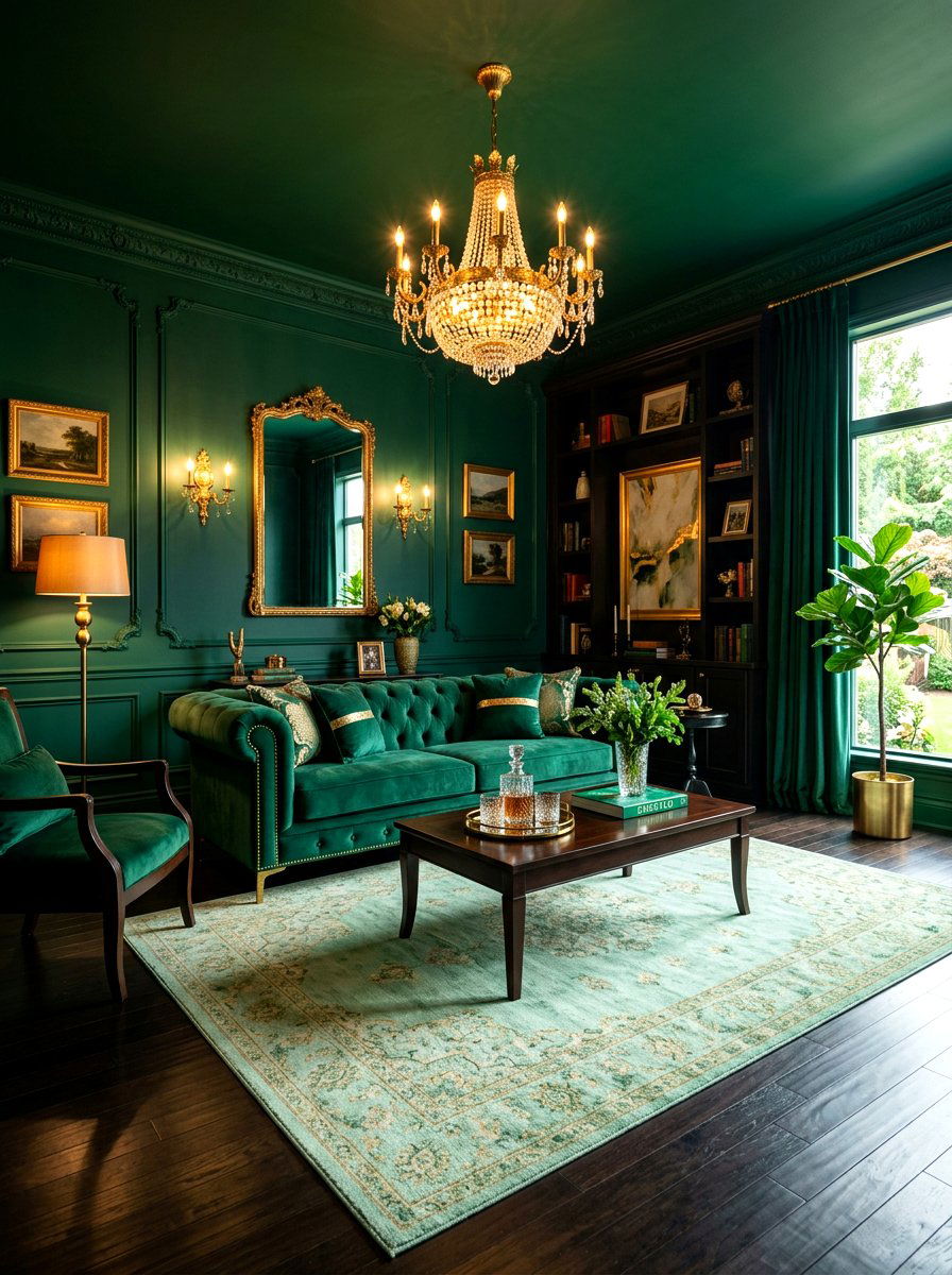Emerald Green Living Room - 30 tonal living room ideas