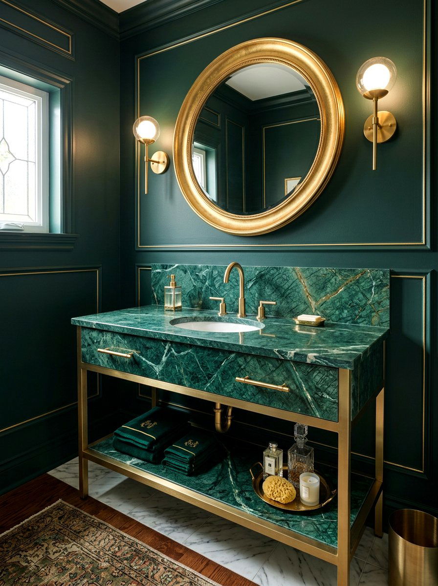 Emerald Green Marble Vanity - 30 integrated stone vanity ideas