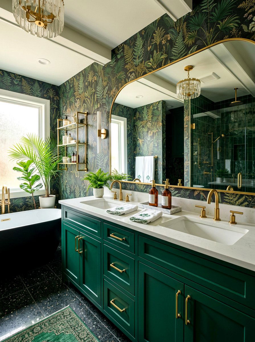 Emerald Green Moody Bathroom - 30 double vanity ideas