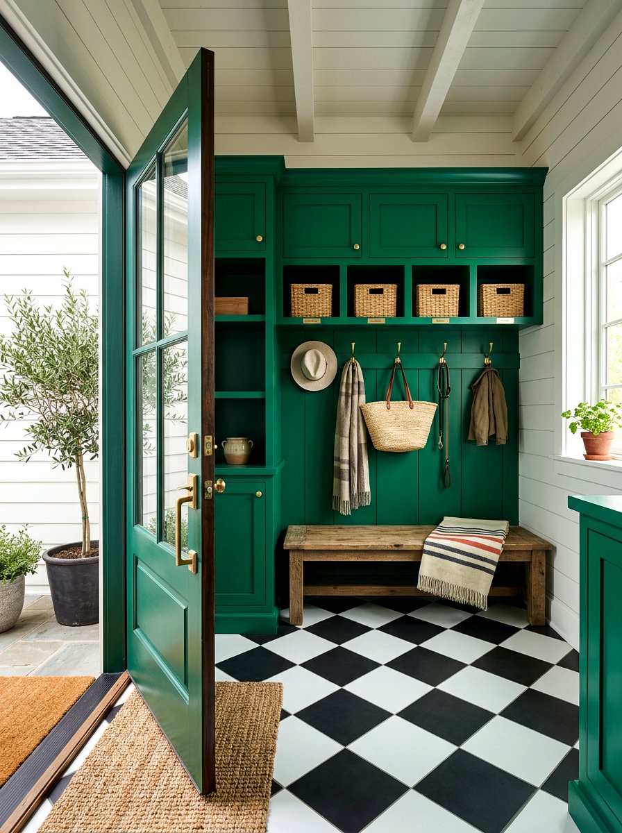 Emerald Green Mudroom - 30 tiny room big color ideas