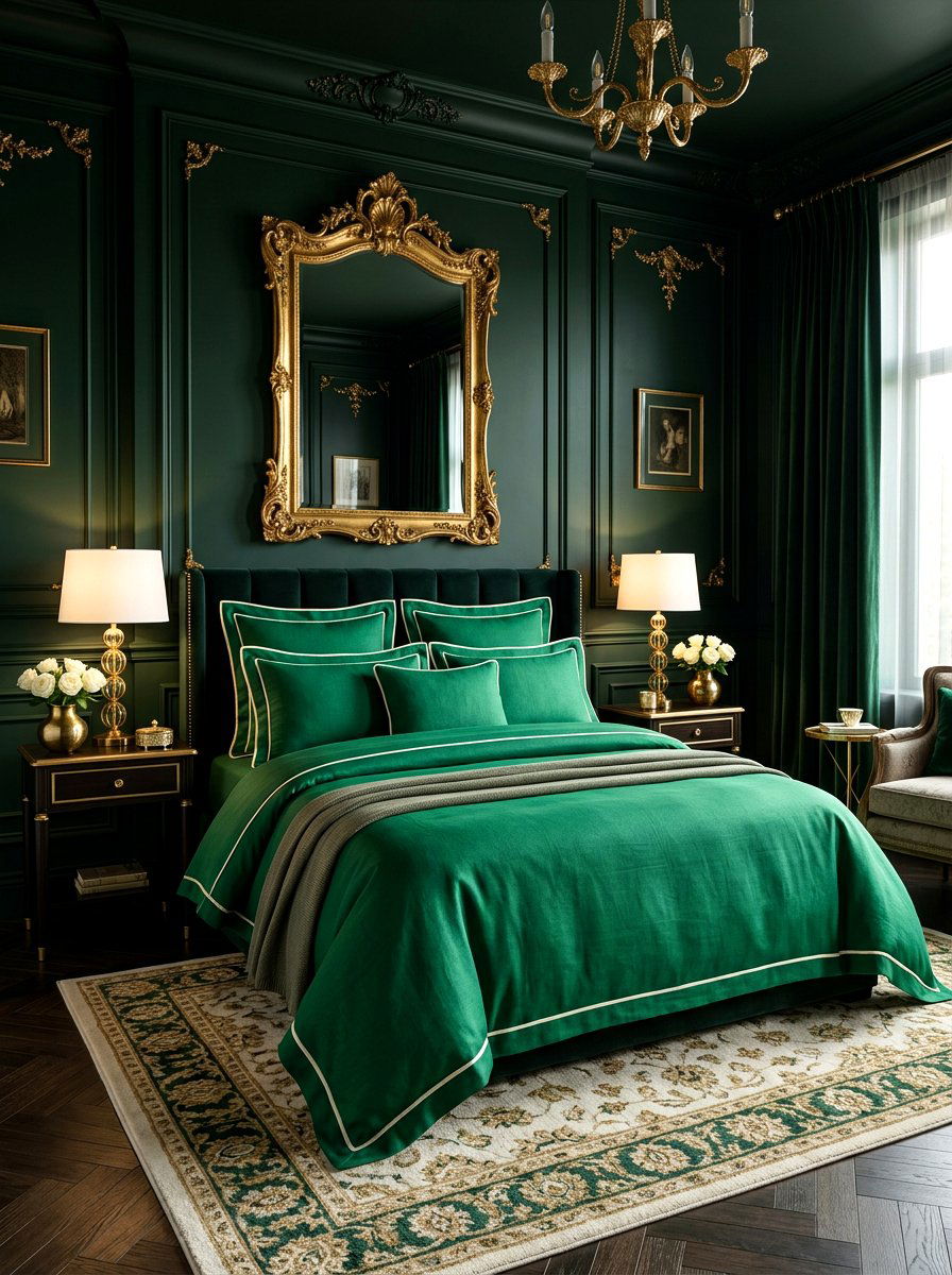 Emerald Green Piped Bedding - 30 contrast trim bedding ideas