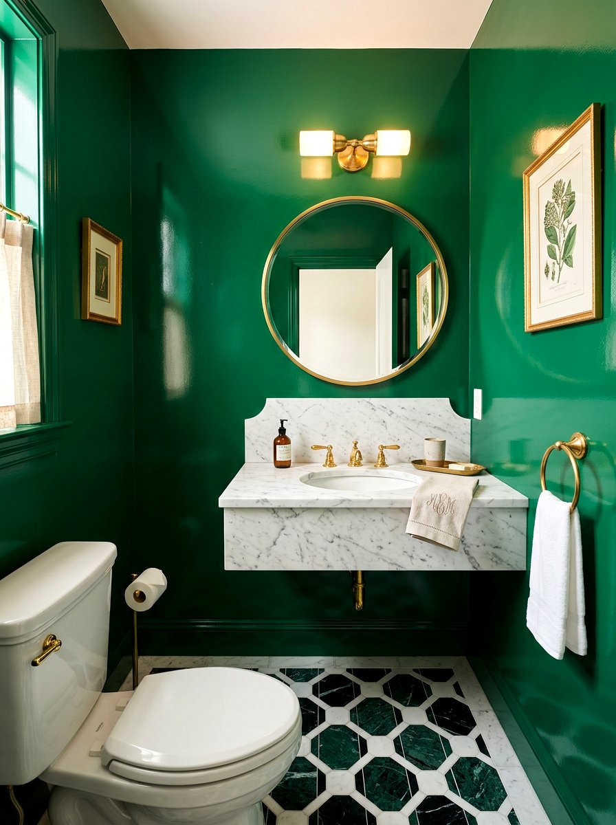 Emerald Green Powder Room - 30 small room big color ideas