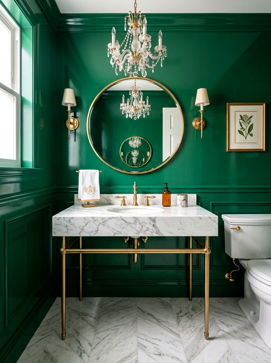 Emerald Green Powder Room - 30 opulent powder room ideas