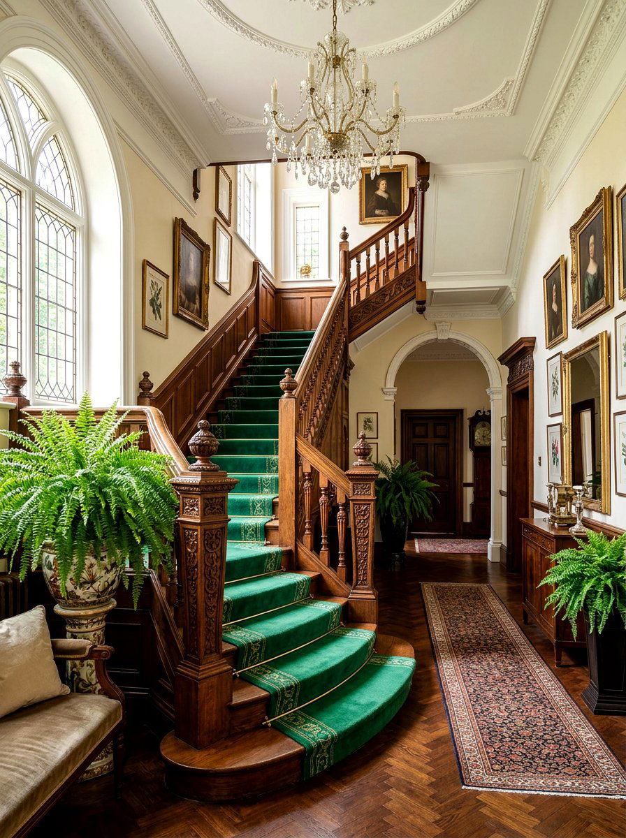 Emerald Green Stair Carpet - 30 dramatic stair runner ideas