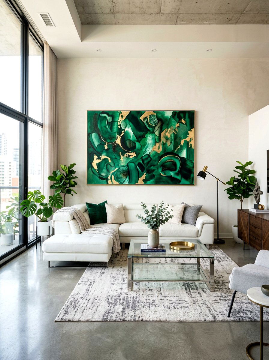 Emerald Green Statement Art - 30 dark green living room ideas
