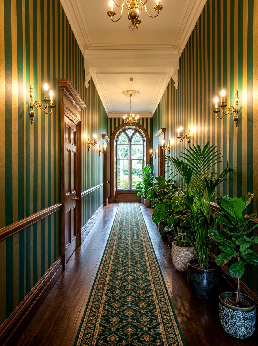 Emerald Green Striped Hallway - 30 striped hallway ideas