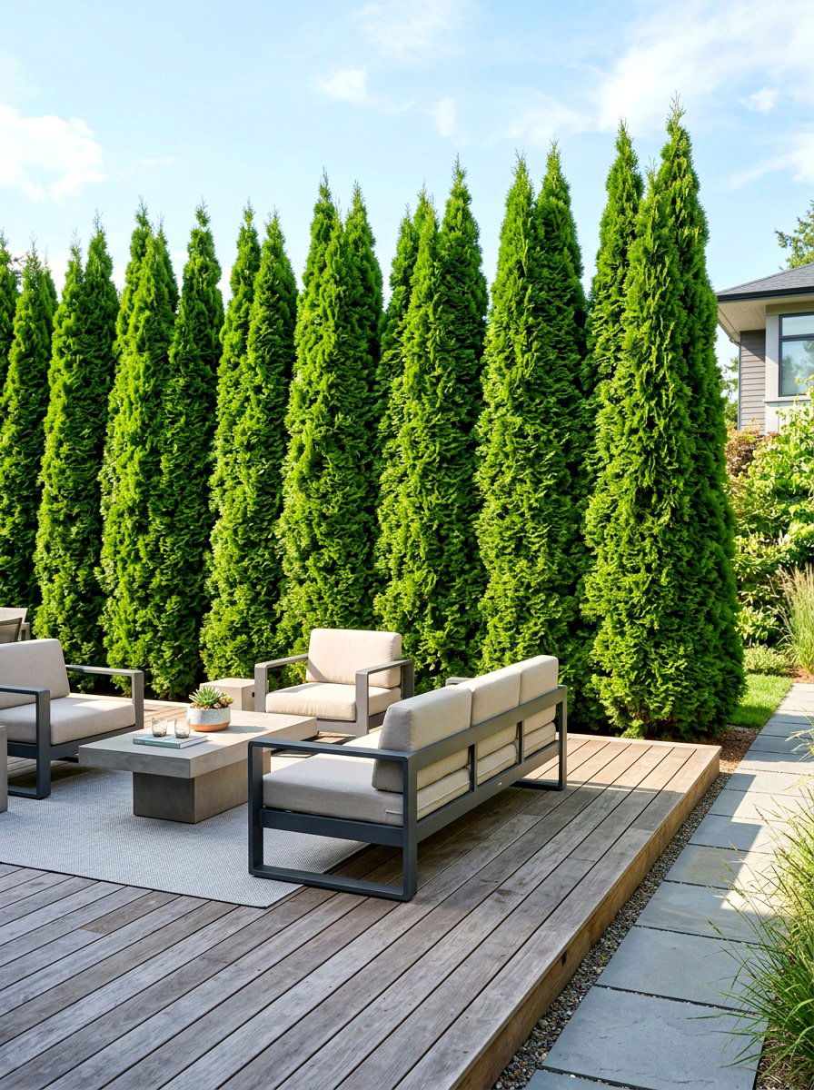 Emerald Green Thuja - 30 backyard privacy hedge ideas