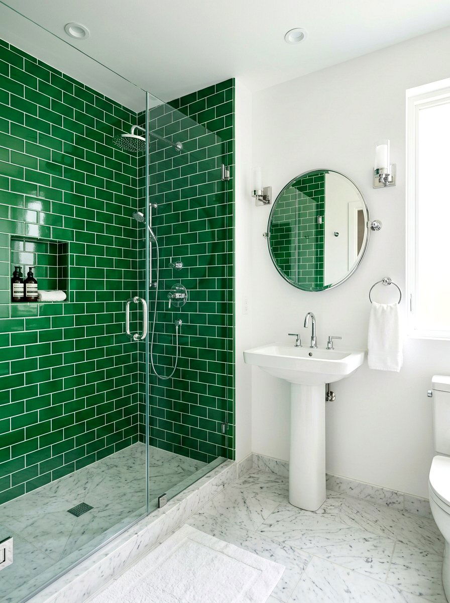 Emerald Green Tile Bathroom - 30 green and white bathroom ideas