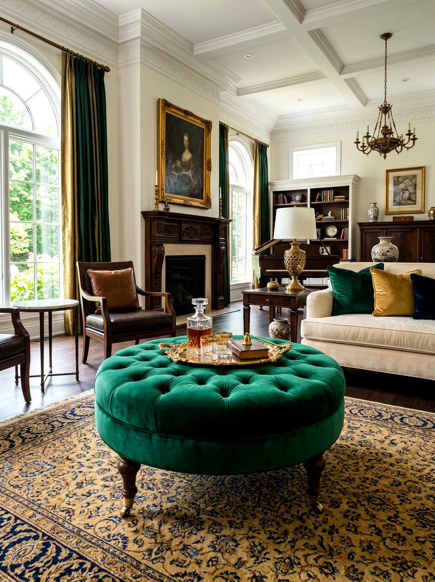 Emerald Green Velvet Ottoman - 30 oversized ottoman living room ideas