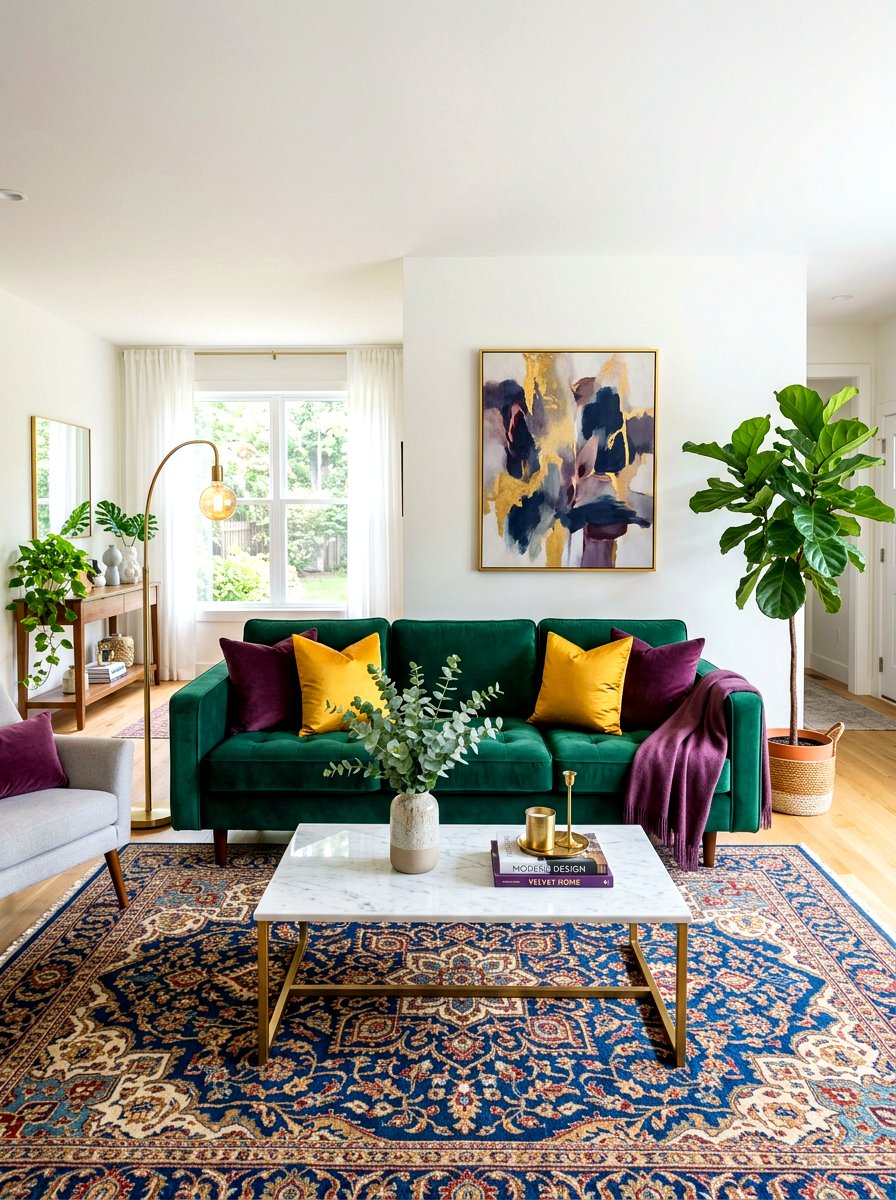 Emerald Green Velvet Sofa - 30 sofa styling ideas