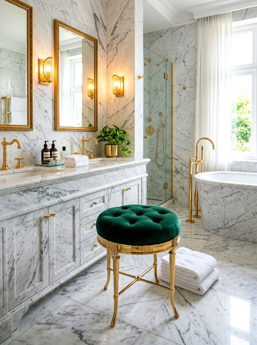 Emerald Green Velvet Stool - 30 bathroom stool ideas