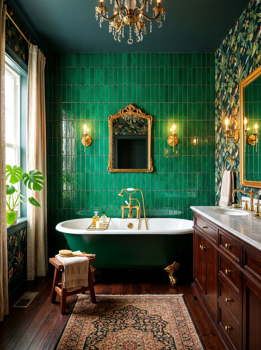 Emerald Green Vertical Stacked Bathroom - 30 stacked tile bathroom ideas