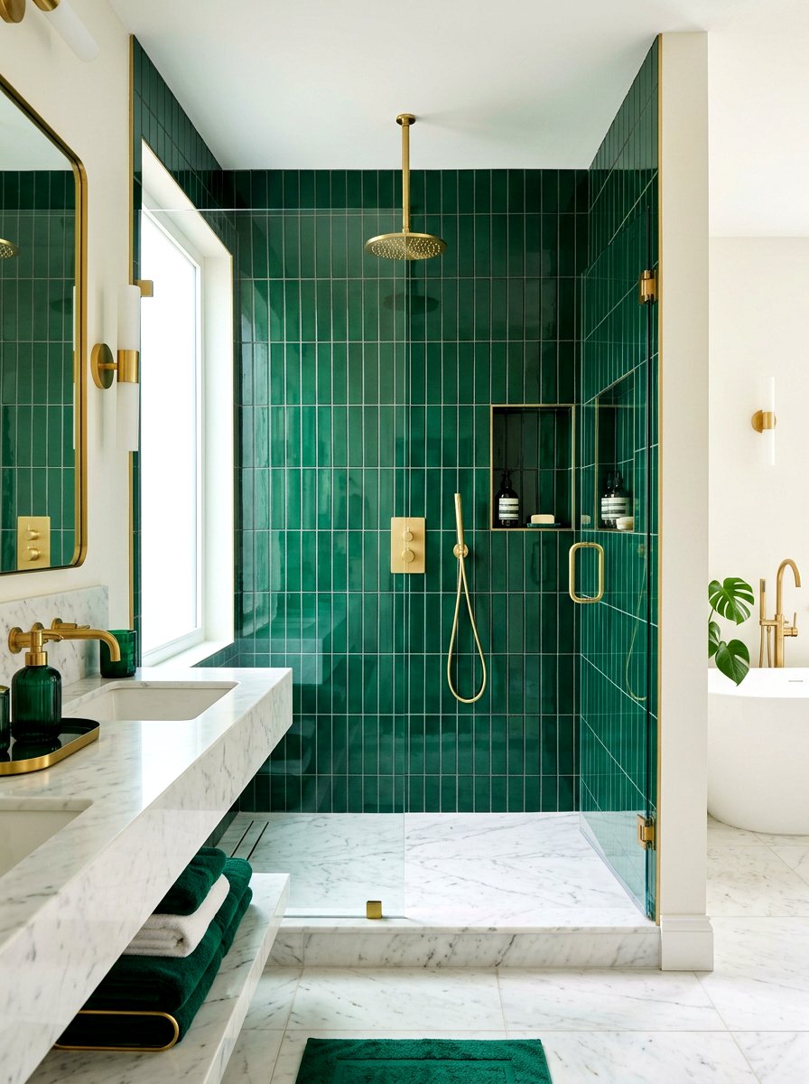 Emerald Green Vertical Tile - 30 vertical tile shower ideas